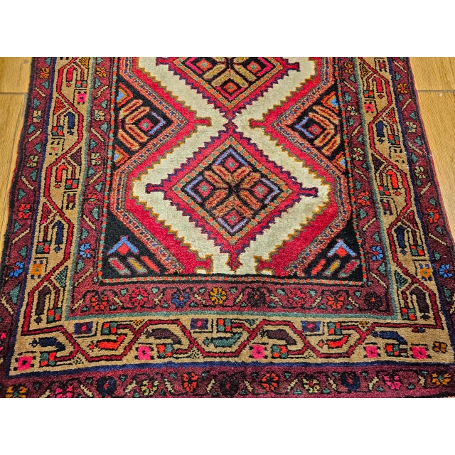 Vintage Persian Malayer Runner Rug, Hand-Knotted Wool, Geometric Pattern, 3x10, Ivory & Red For Sale - Image 14 of 15