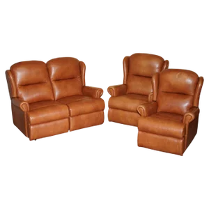 Sherborne Leather Chairs and Sofa, Set of 3