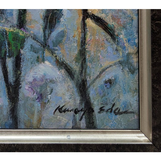 Contemporary Original Framed Textured Red White Flowers Lilies Painting on Canvas. For Sale - Image 3 of 4