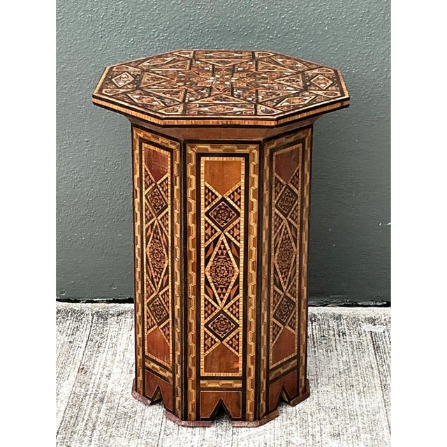 Vintage Geometric Inlay Wood Side Table For Sale - Image 12 of 12