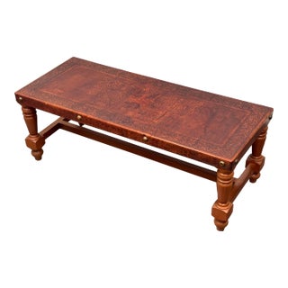 Chavín Culture Peruvian Tooled Leather Table Bench For Sale