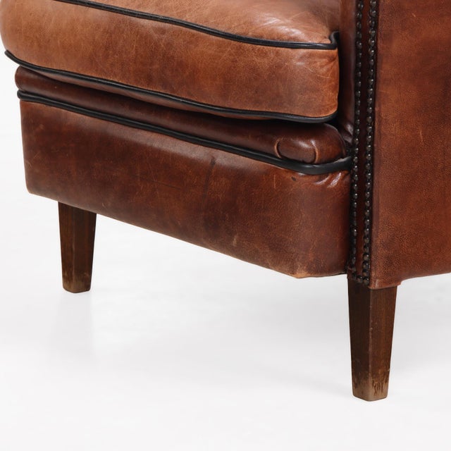 Wood A Dutch Art Deco Style Leather Club Chair, C. 1960. For Sale - Image 7 of 7