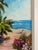 Colorful vintage signed tropical beach landscape painting depicting a sunlit sandy path leading through lush flowering...