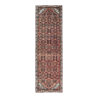 1960 Red Vintage Persian Hussainabad Abrash Hand Knotted Rustic Wool Clean Runner Rug For Sale