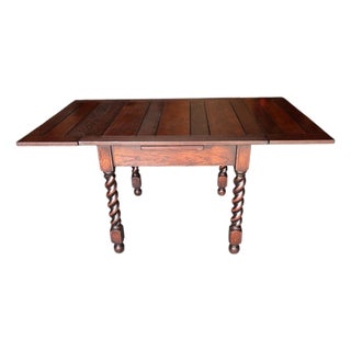 Vintage 1930s Jacobean Solid Oak Barley Twist Draw Leaf Dining Table Completely Restored. For Sale