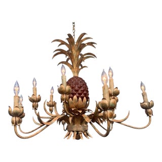 Late 20th Century Palm Beach Island Style Tole Pineapple Chandelier 12 Lights For Sale