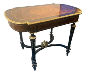 Late 20th Century French Neoclassical Style Burlwood Writing Desk With Gilt Bronze Style Accents
