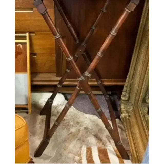 Mid-Century Modern Mid Century Carved Faux Bamboo Wood Tray or Bar Service Stand For Sale - Image 3 of 5