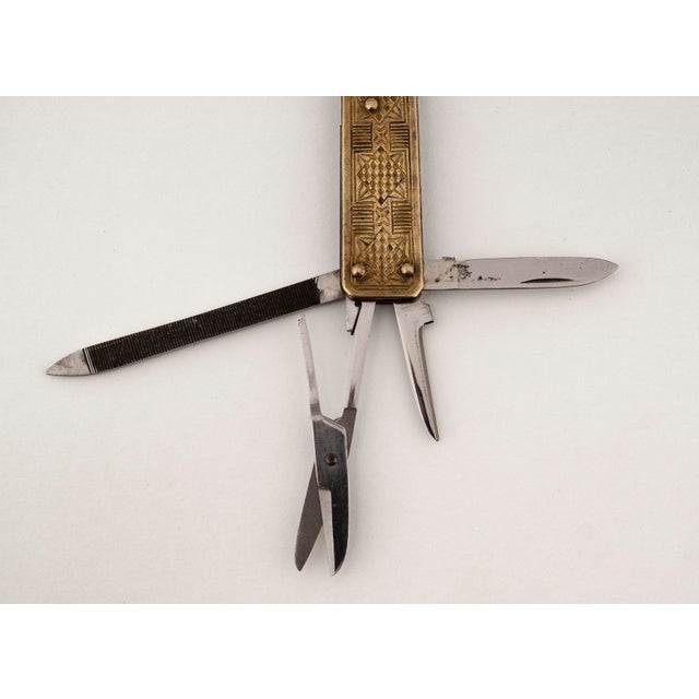 Metal Vintage Art Nouveau Mens Brass Pocket Multi-Tool, 1950s For Sale - Image 7 of 18