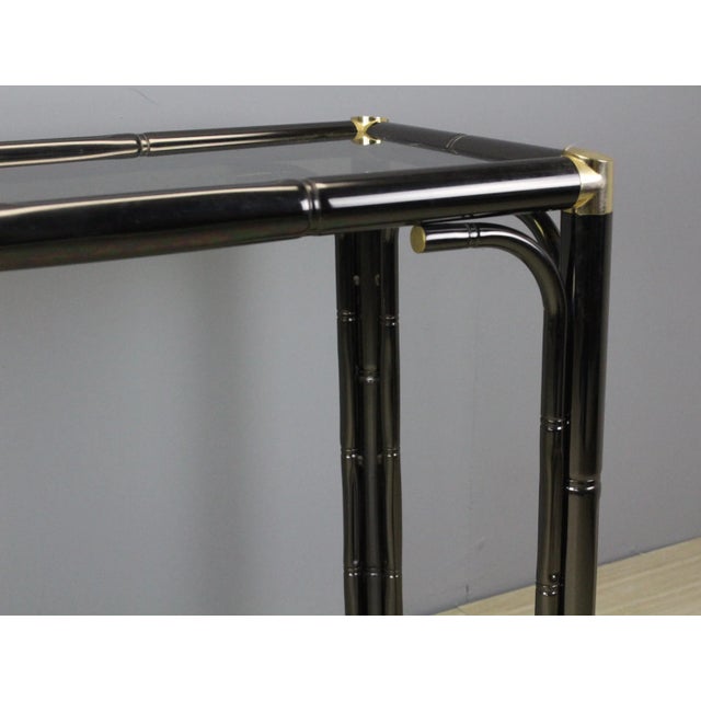 Mid Century Faux Bamboo Metal Console With Glass Top For Sale In Miami - Image 6 of 9