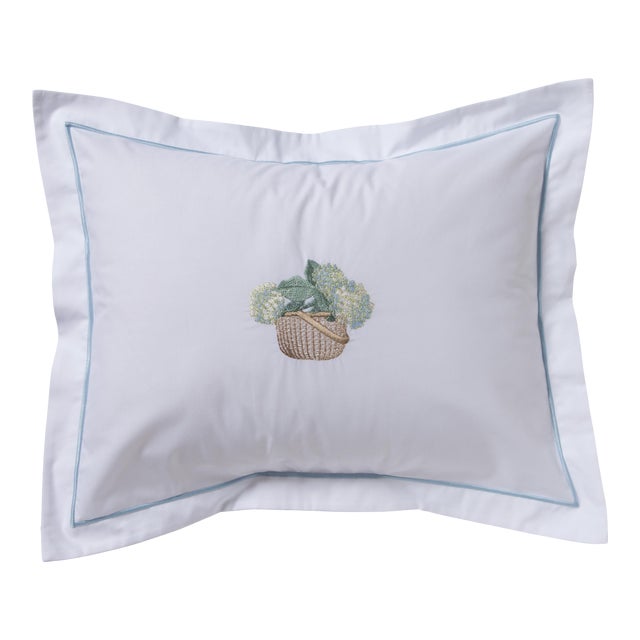 Cream Hydrangea Basket Boudoir Pillow Cover, Embroidered For Sale