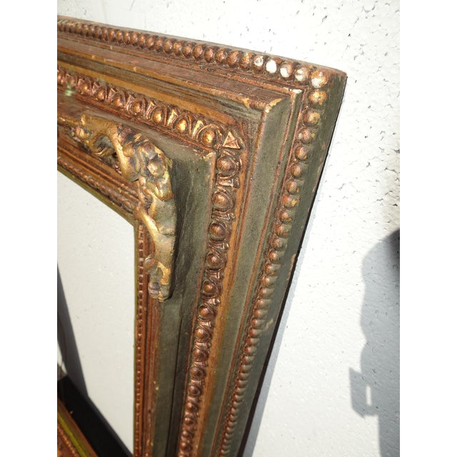 36 5/8" H Vintage French Country Gold Ornate Picture Frame W Green Inner Strip For Sale - Image 9 of 14