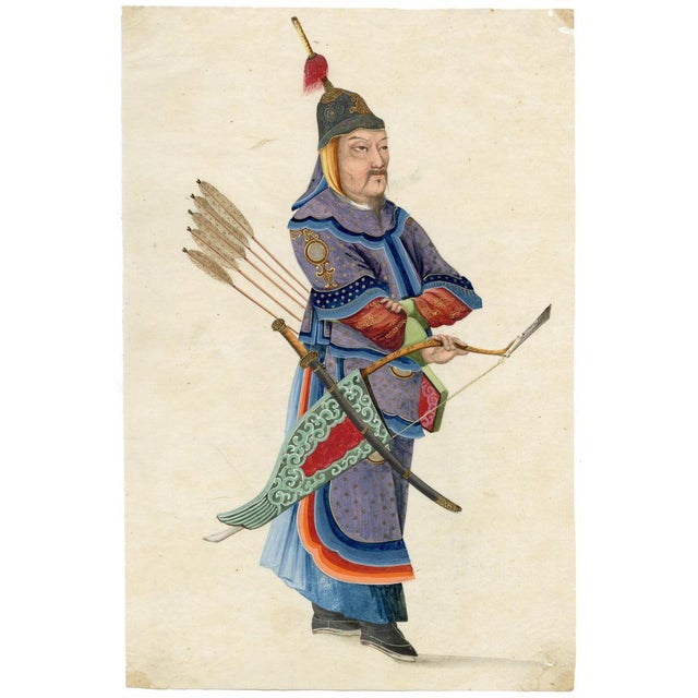 Canton School Artist, Archer Soldier, 18th Century, Gouache on Paper For Sale - Image 4 of 7