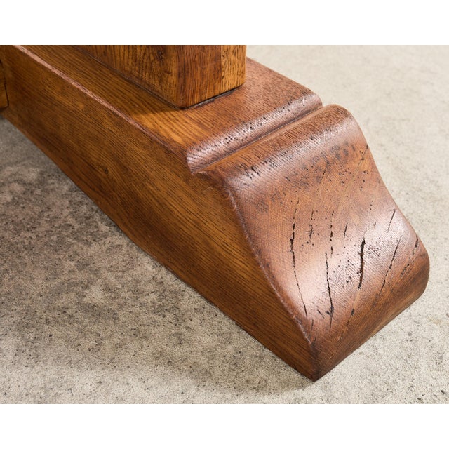 French Provincial Oak Country Farmhouse Trestle Dining Table For Sale - Image 13 of 18