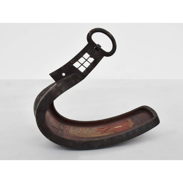 18th Century Japanese Shogun Brackets in Silver, Inlaid Iron and Red Lacquer, Set of 2 For Sale - Image 6 of 12