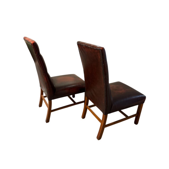Set of Vintage Chesterfield-Style Leather Chairs For Sale - Image 6 of 8