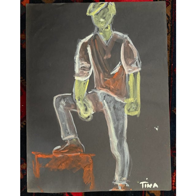 1960s Tina Blakeslee figure painting of a standing young man. Signed lower right.