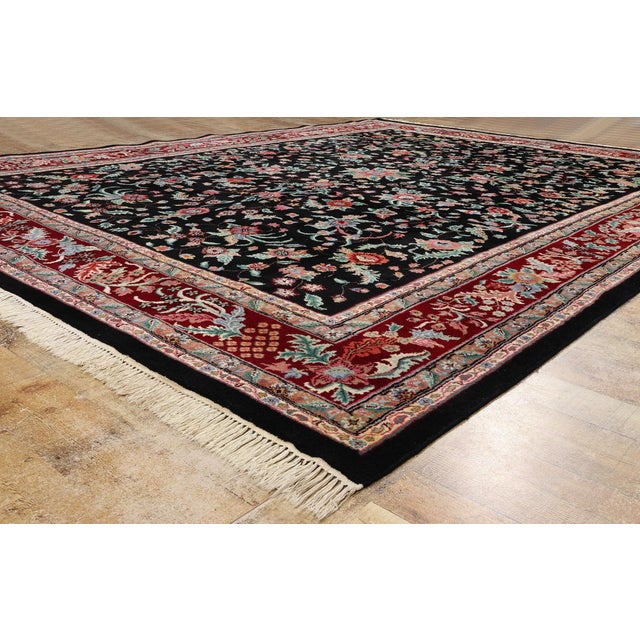 Textile Vintage Black Indian Botanical Rug - 09'00 X 12'00. For Sale - Image 7 of 9