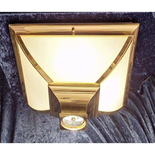 Vintage Ceiling Lamp with Brass Frame and Opaque White Glass Panes, 1980s For Sale - Image 4 of 9