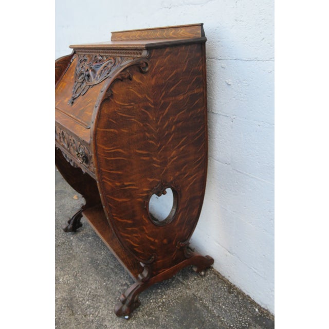 Gothic Gothic Late 1800s Tiger Oak Secretary Desk 6276 For Sale - Image 3 of 17