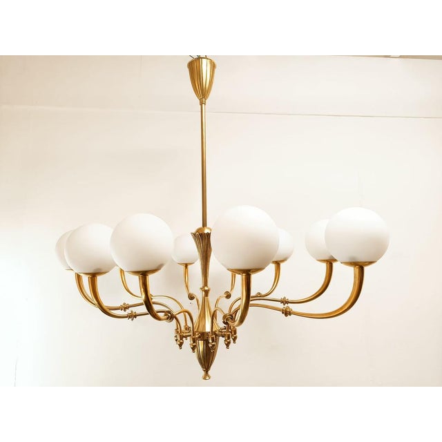 Gold Oval Brass Chandelier with 10 Lights and Spheres For Sale - Image 8 of 18