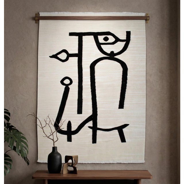 Mid-Century Modern Paul Klee - Lady Apart (Dame Abseits) Inspired Silk Hand Woven Area Wall Rug 4′3″ × 5′9″ For Sale - Image 3 of 16