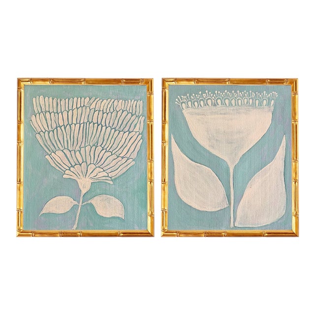 Original Framed Acrylic Botanical Painting, Organic Boho Art Floral Wall Art by Tatiana Duperault For Sale