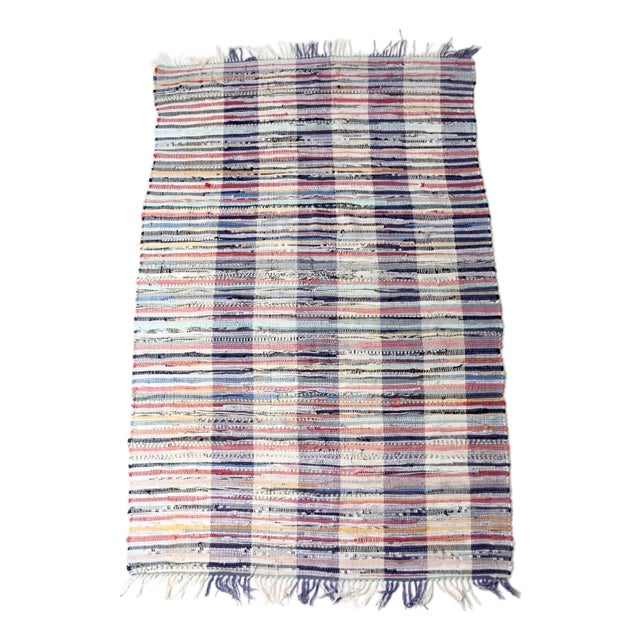 Vintage American Hand-Loomed Rag Rug 48 X 79 For Sale