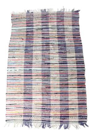 Vintage American Hand-Loomed Rag Rug 48 X 79