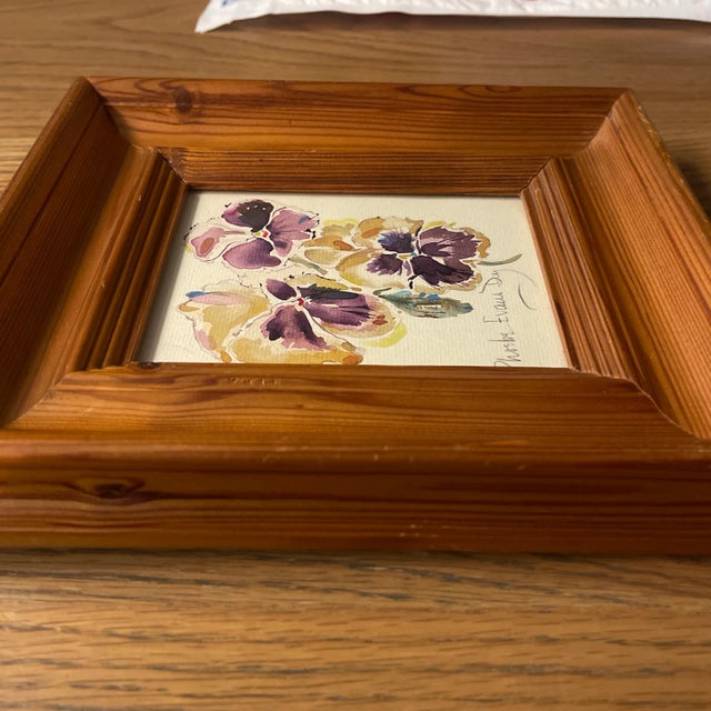 Early 21st Century Nantucket Artist Phoebe Evans Dey Original Signed Watercolor of Pansies For Sale - Image 5 of 7