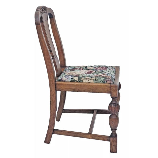 Wood Antique 1920s Set of 4 Tiger Oak Dining / Kitchen Chairs English Jacobean Restored For Sale - Image 7 of 12