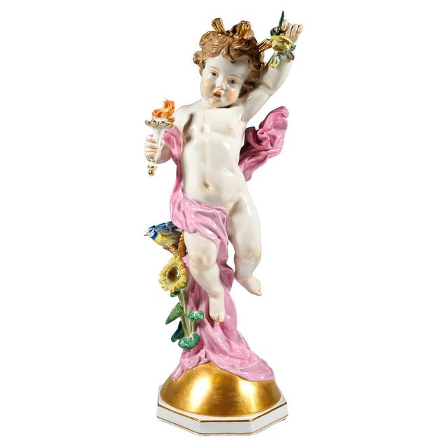 Large Putto the Day Figure in Porcelain attributed to Heinrich Schwabe for Meissen, 1930s For Sale - Image 11 of 11