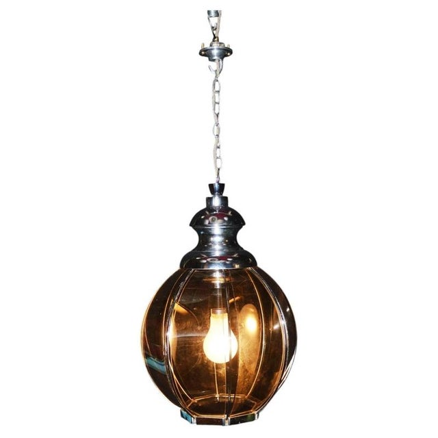 Mid-Century Octagonal Smoked Glass and Chrome Globe Pendant Light, 1960s For Sale - Image 13 of 13