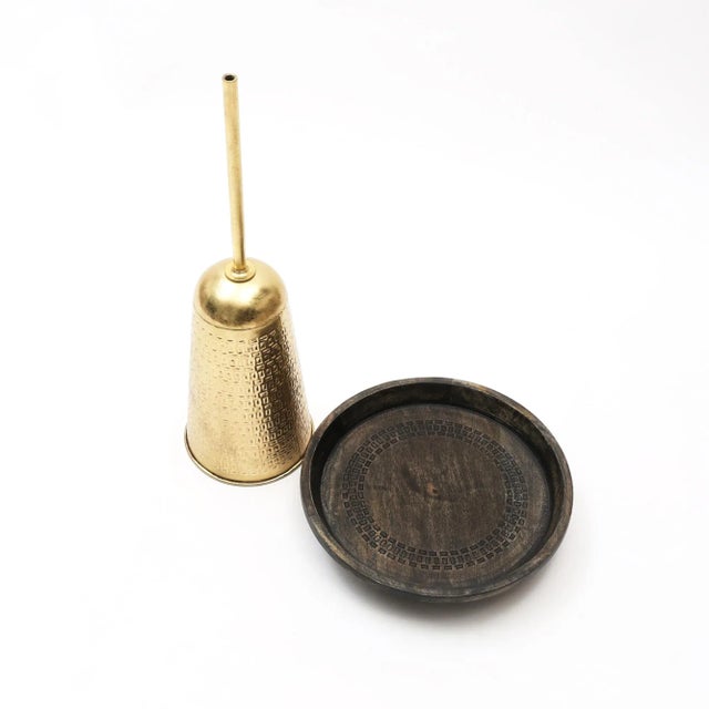 Wrenn Hand-Carved Pedestal Table With Brass Base For Sale - Image 4 of 5