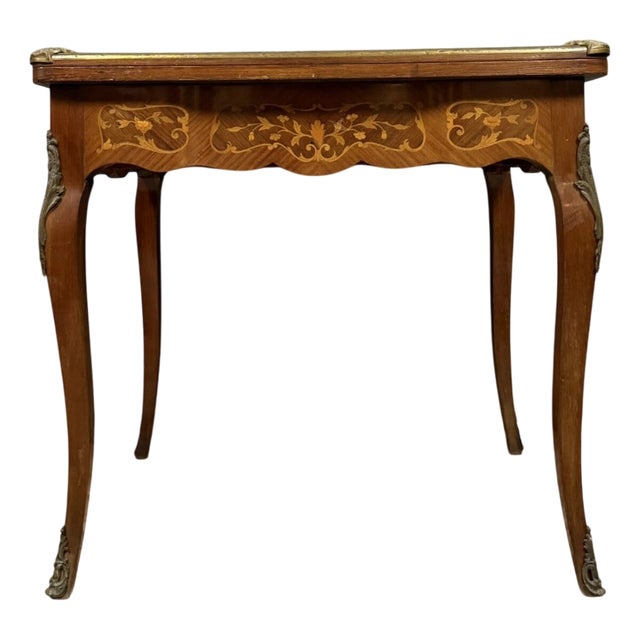Louis XV Style Marquetry Game Table with Geometric Decoration, 1850s For Sale