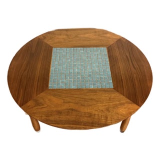 Lane Walnut Mid-Century Coffee Table With Tile Inlay For Sale