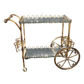 Hollywood Regency Gold-Finished Iron Bar Cart For Sale