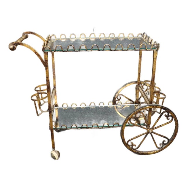 Hollywood Regency Gold-Finished Iron Bar Cart For Sale