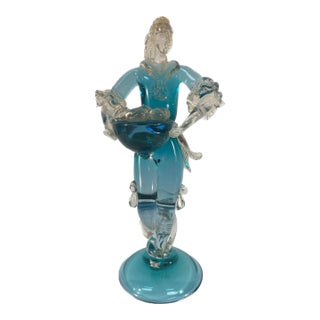 Mid-Century Italian Glass With Gold Flakes Figurine Attributed to Murano For Sale