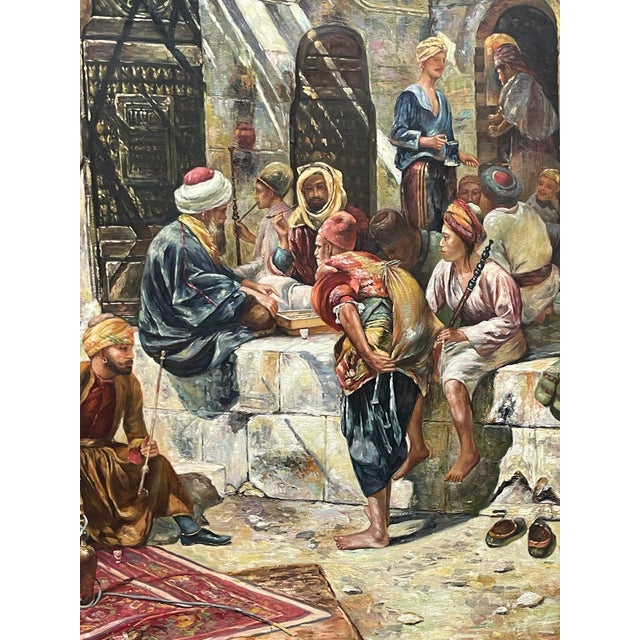 Persian A Large Orientalist Oil on Canvas Painting For Sale - Image 3 of 10