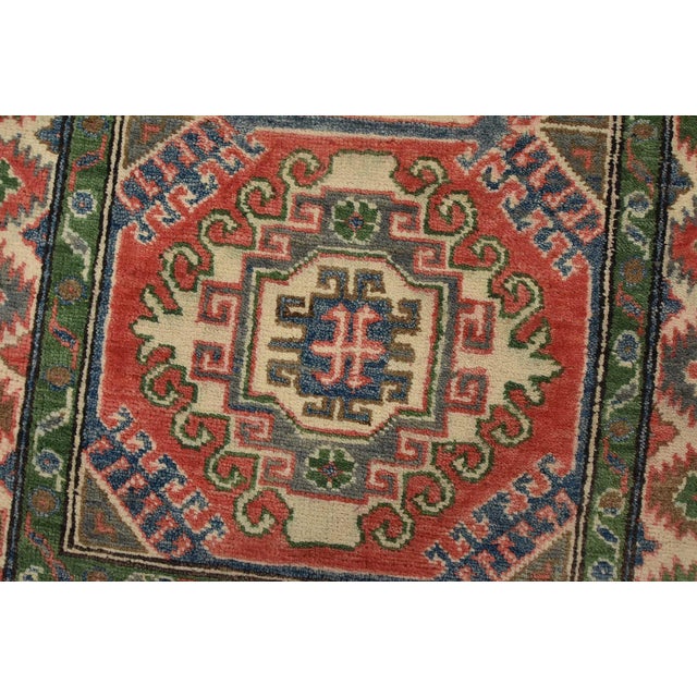 Kazak Runner 2’8” X 9’7” Blue Wool Tribal Hand-Knotted Oriental Rug For Sale - Image 4 of 13