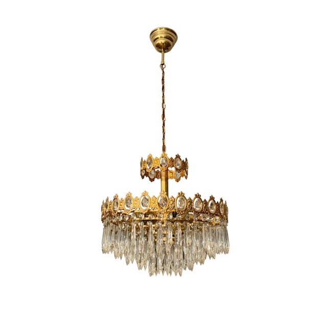 French Empire Style Crystal Chandelier, Central Europe, 1950s For Sale - Image 6 of 8