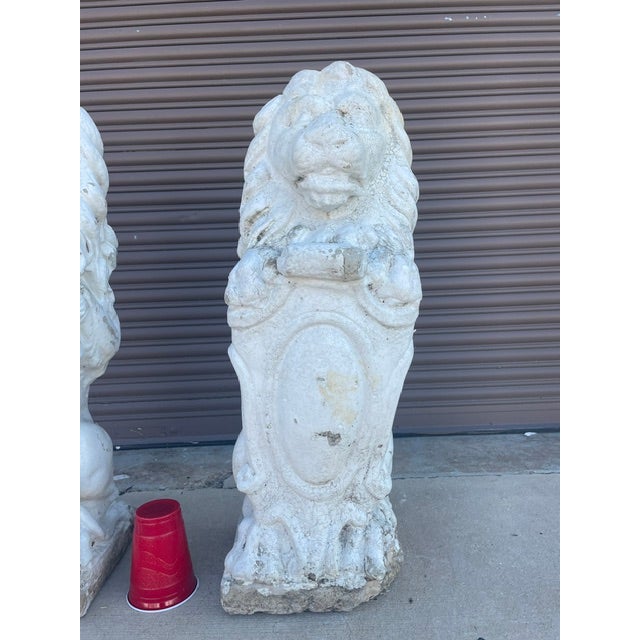 Pair of Early 20th Century Cast Concrete Shield-Bearing Lions — Rescued Asheville, Nc Estate For Sale In Mobile - Image 6 of 10