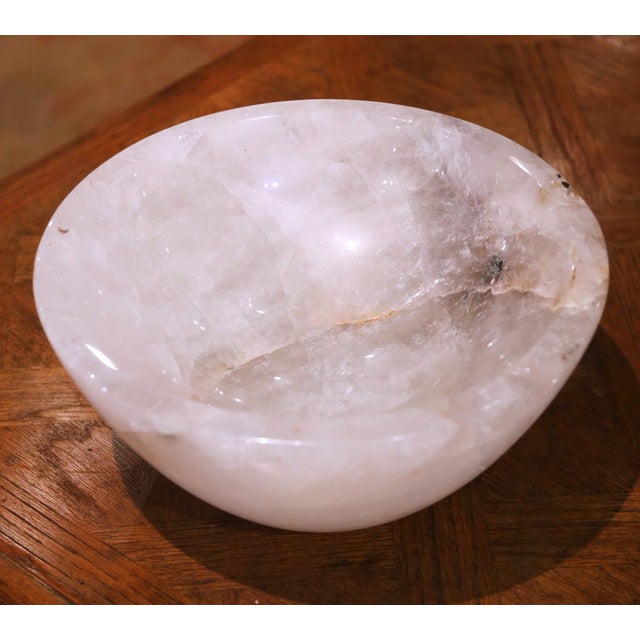 Large Brazilian Carved Rock Crystal Bowl Vide-Poche For Sale - Image 4 of 6