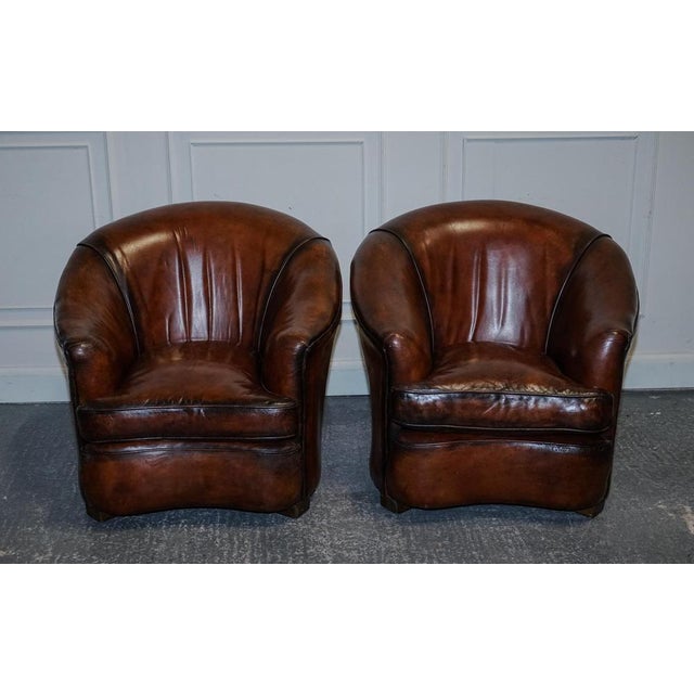 Art Deco Hand Dyed Whiskey Brown Suite Sofa, Armchairs and Ottomans, 1920s, Set of 5 For Sale - Image 13 of 18