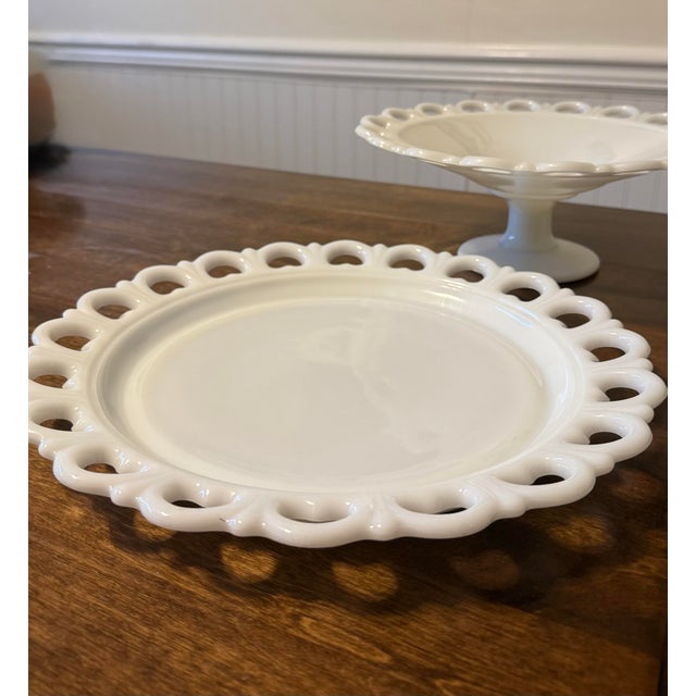 Mid 20th Century Anchor Hocking Milk Glass Lace Edge Serving Set For Sale - Image 11 of 12