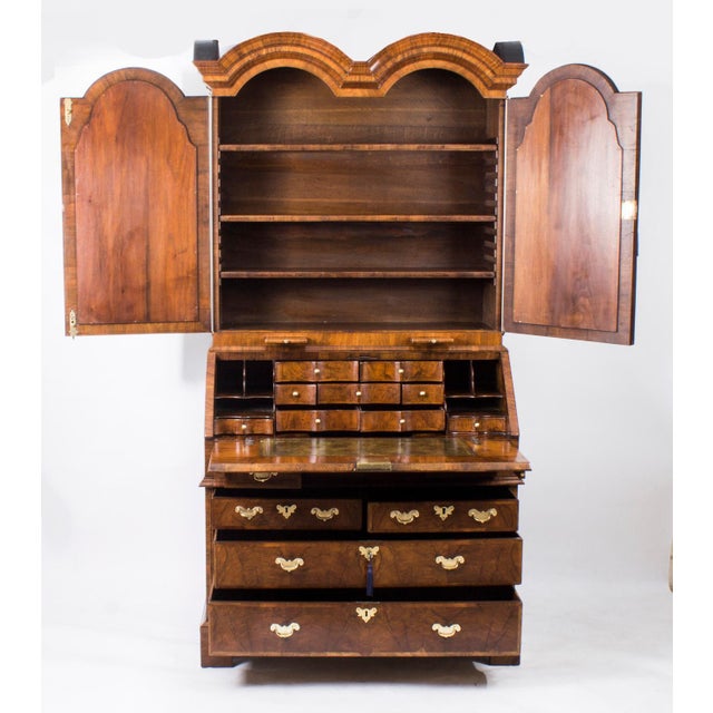 Antique Queen Anne Double Dome Burr Walnut Bureau Bookcase, 18th Century For Sale - Image 3 of 18