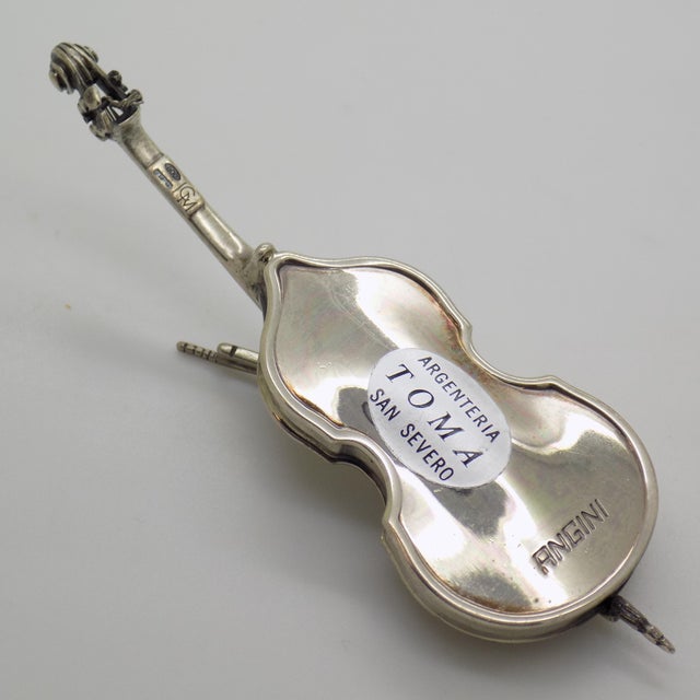 Metal Large Vintage Italian Handmade Silver Violin and Bow Figurine with Stand from Angini, Arezzo, Italy, 1980s For Sale - Image 7 of 14