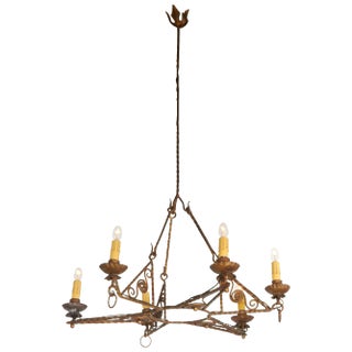 Italian 1920s Art Deco Gilt Iron Chandelier For Sale