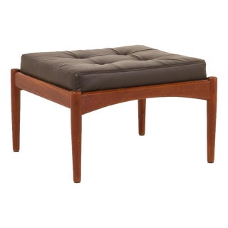 Vintage Danish Ottoman in Teak and Aniline Leather, 1970s For Sale